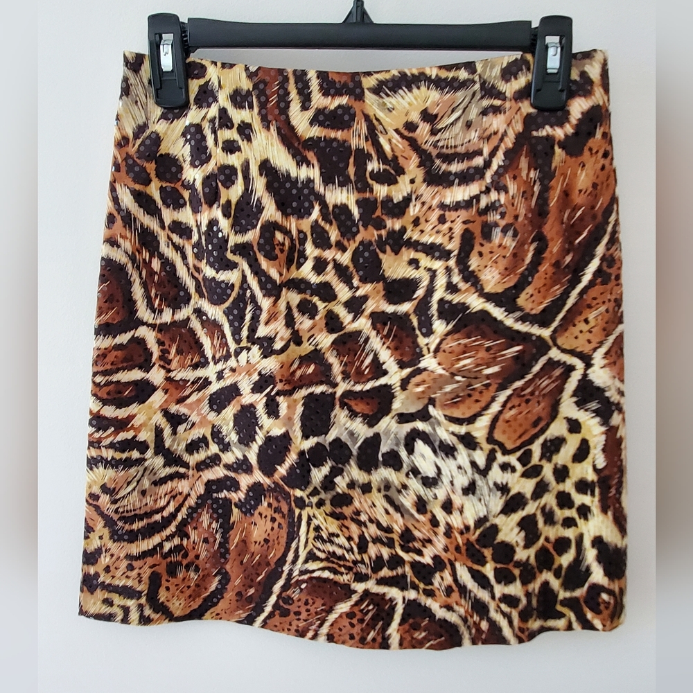 NWT CACHE CHEETAH PRINT SEQUIN SKIRT 4